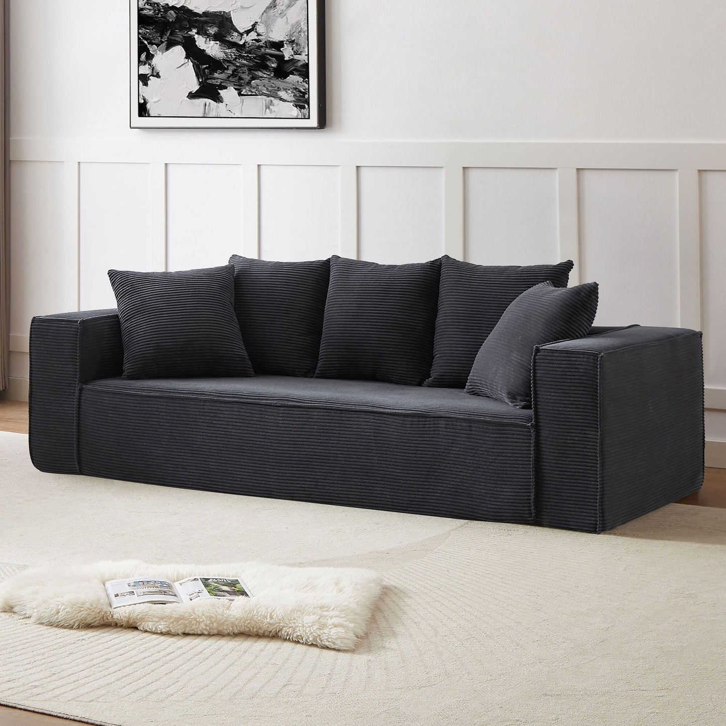Divano modulare a 3 posti in velluto a coste da 88,97'' con 5 cuscini e design spazioso