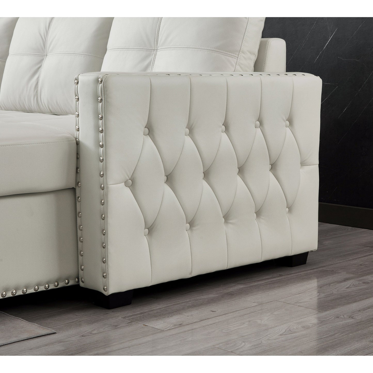 Divano letto trasformabile in microfibra da 88'' a 3 posti con chaise longue contenitore e funzione letto estraibile