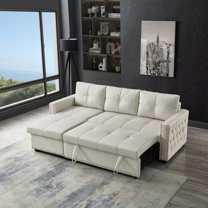 Divano letto trasformabile in microfibra da 88'' a 3 posti con chaise longue contenitore e funzione letto estraibile