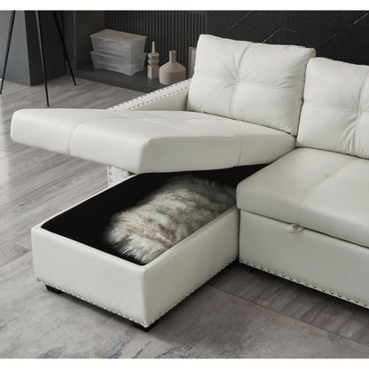 Divano letto trasformabile in microfibra da 88'' a 3 posti con chaise longue contenitore e funzione letto estraibile
