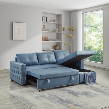 Divano letto trasformabile in microfibra da 88'' a 3 posti con chaise longue contenitore e funzione estraibile