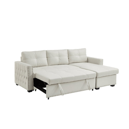 Divano letto trasformabile in microfibra da 88'' a 3 posti con chaise longue contenitore e funzione estraibile