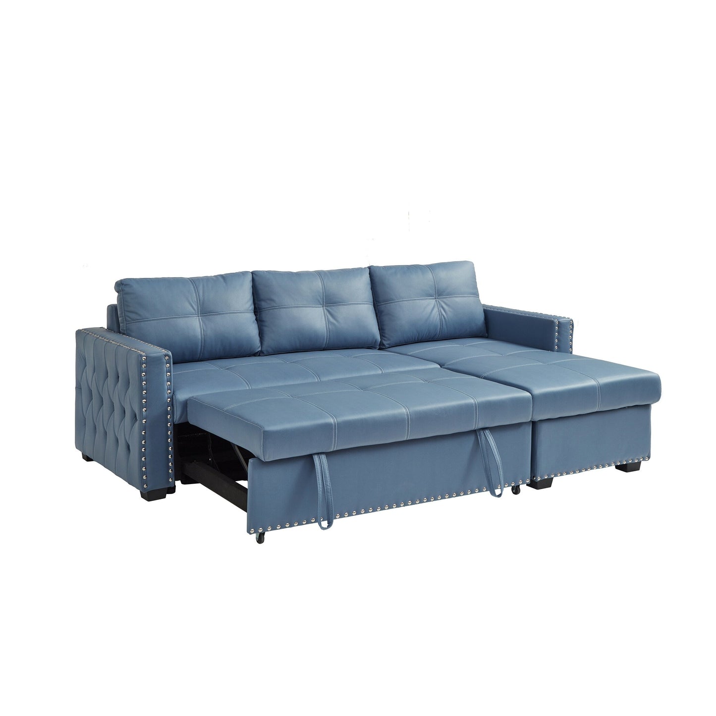 Divano letto trasformabile in microfibra da 88'' a 3 posti con chaise longue contenitore, letto estraibile e cuscino in spugna di alta qualità