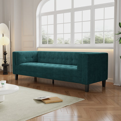 Divano a 3 posti in velluto con bottoni, gambe in legno e struttura in legno massello essiccato in forno, per soggiorno, 89,75 €