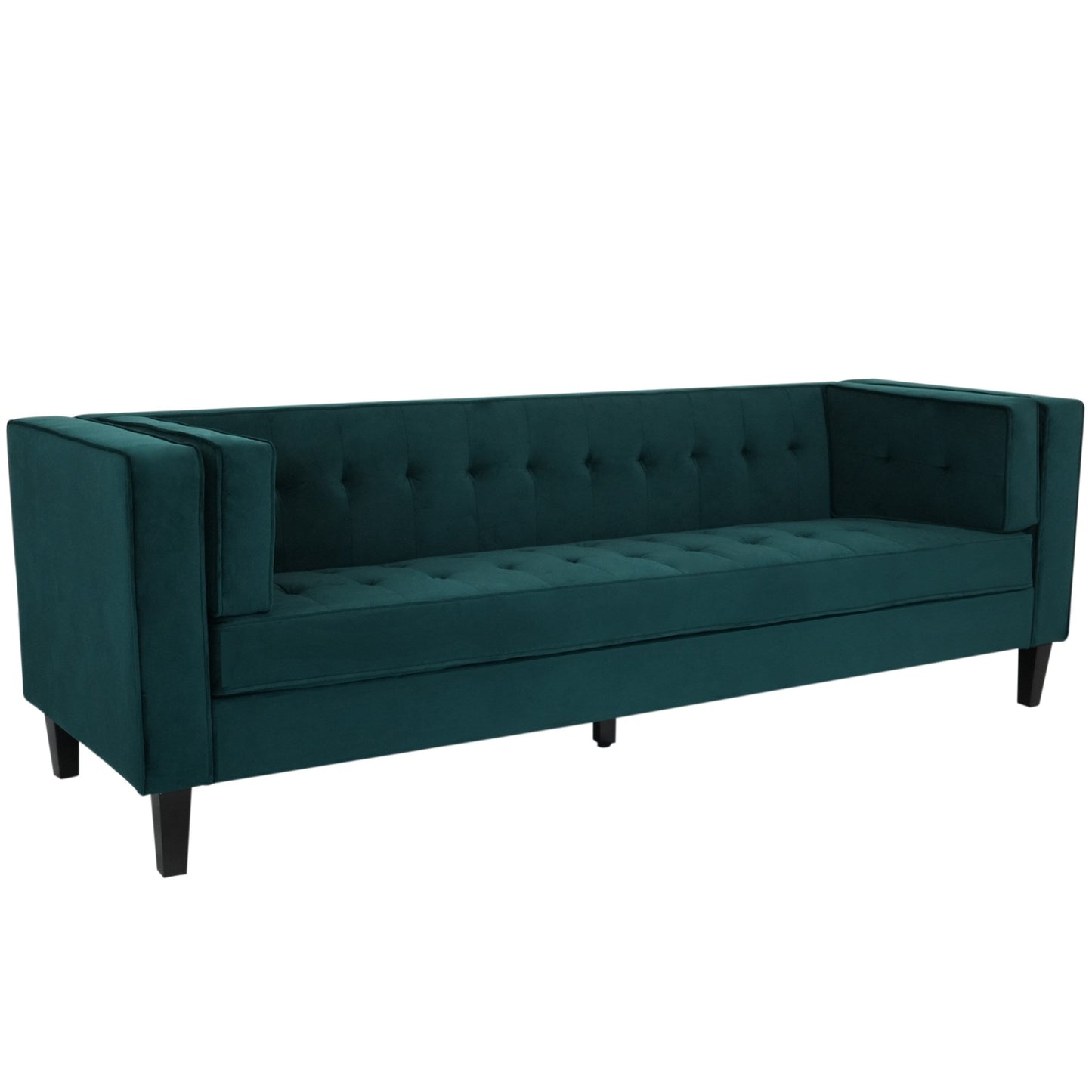 Divano a 3 posti in velluto con bottoni, gambe in legno e struttura in legno massello essiccato in forno, per soggiorno, 89,75 €