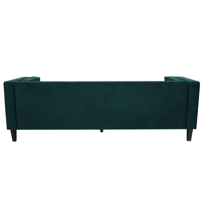 Divano a 3 posti in velluto con bottoni, gambe in legno e struttura in legno massello essiccato in forno, per soggiorno, 89,75 €
