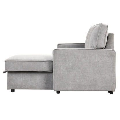 Divano letto a L da 89'' a 3 posti in poliestere con letto estraibile, chaise longue contenitore, porte USB e portabicchieri