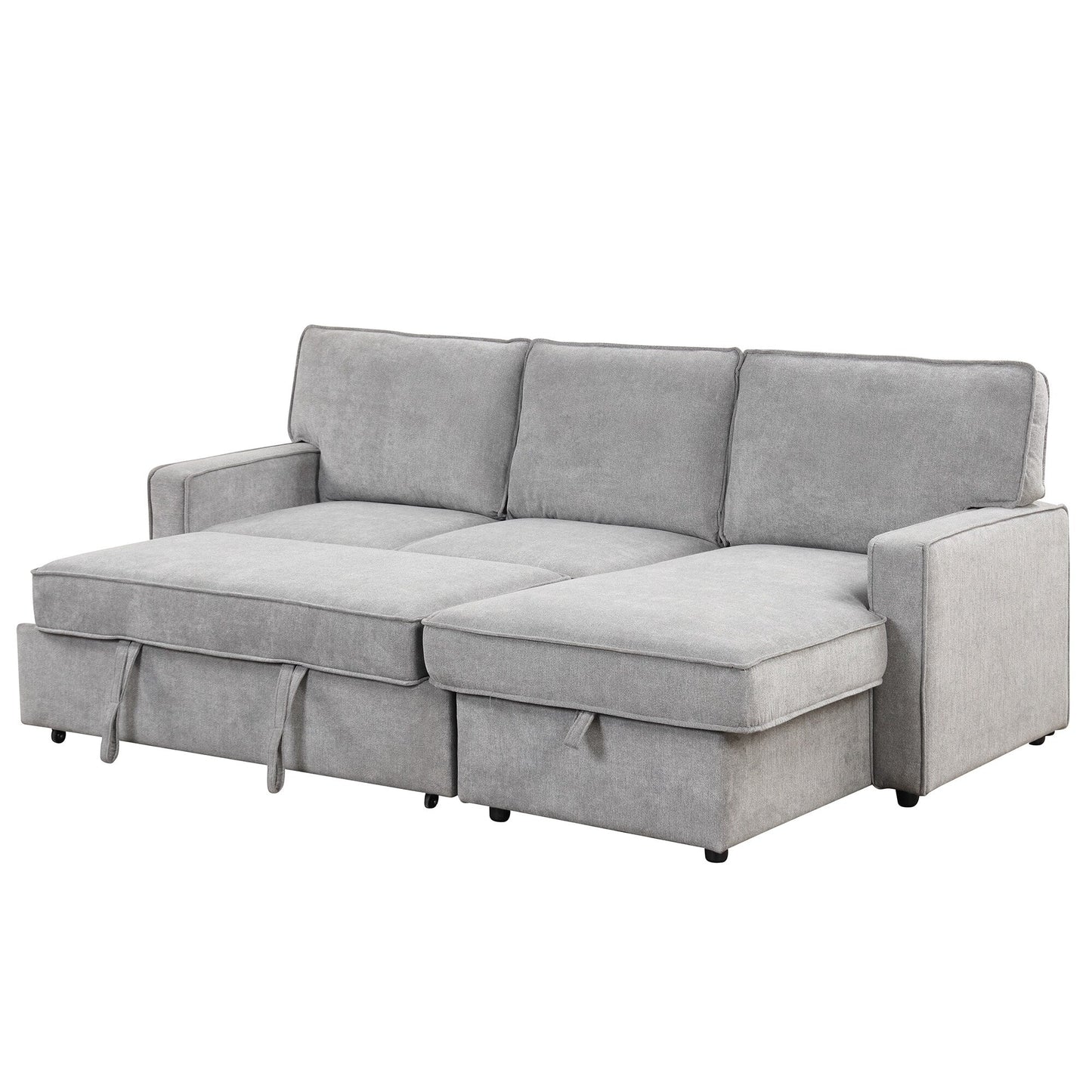 Divano letto in poliestere da 89'', 3 posti con letto estraibile, ricarica USB, pouf contenitore e portabicchieri integrati