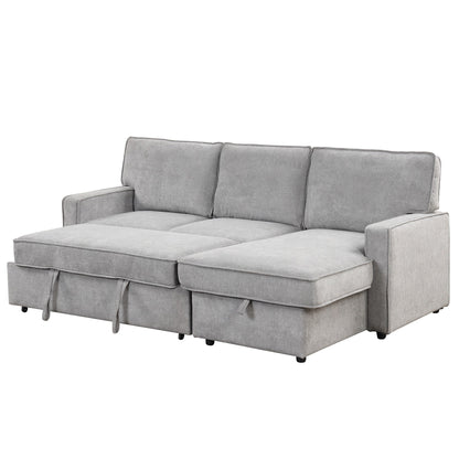 Divano letto in poliestere da 89'', 3 posti con letto estraibile, pouf contenitore, porta USB e portabicchieri integrati