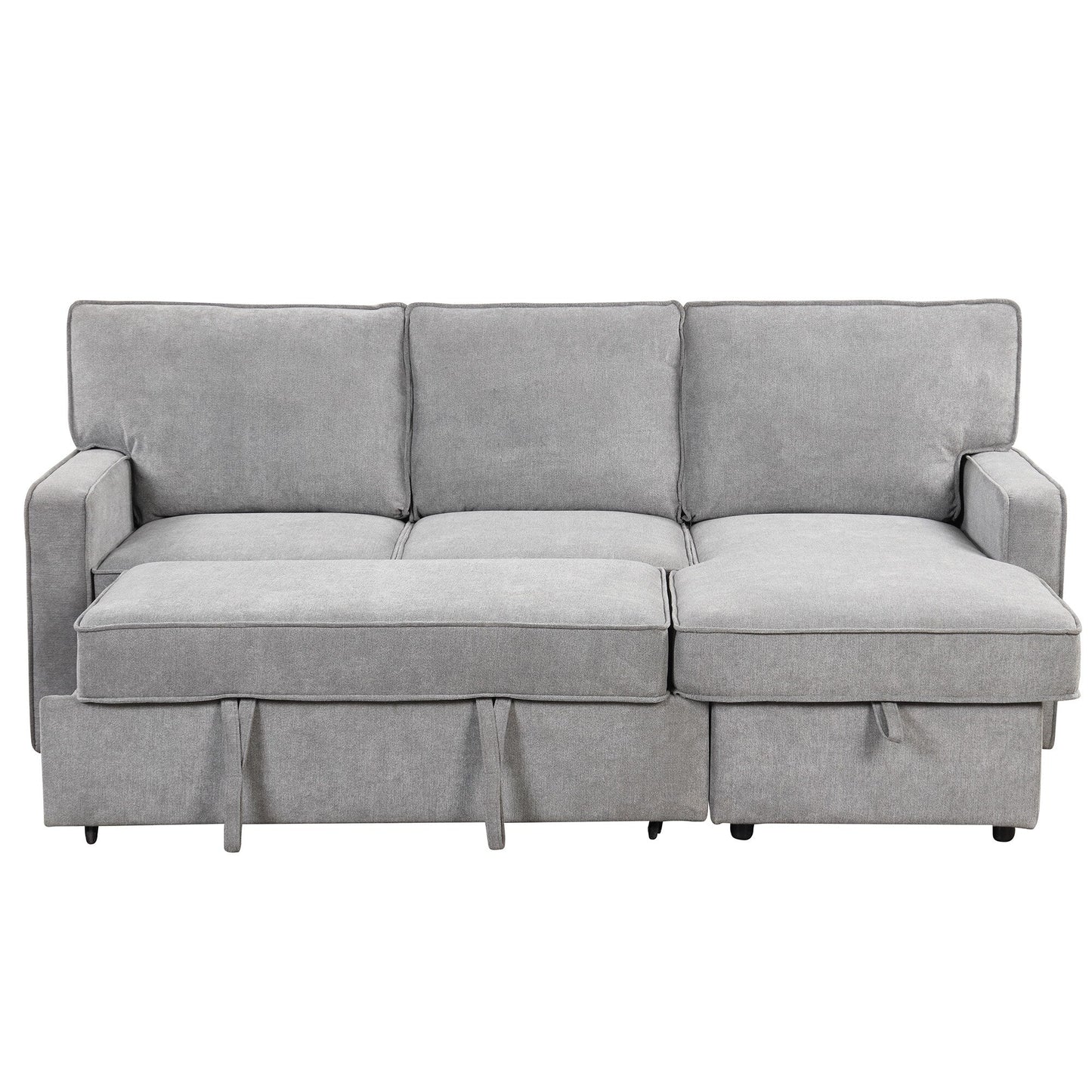 Divano letto in poliestere da 89'', 3 posti con pouf contenitore, letto estraibile, porta di ricarica USB e portabicchieri