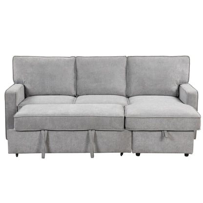 Divano letto in poliestere da 89'', 3 posti con pouf contenitore, letto estraibile, porta di ricarica USB e portabicchieri