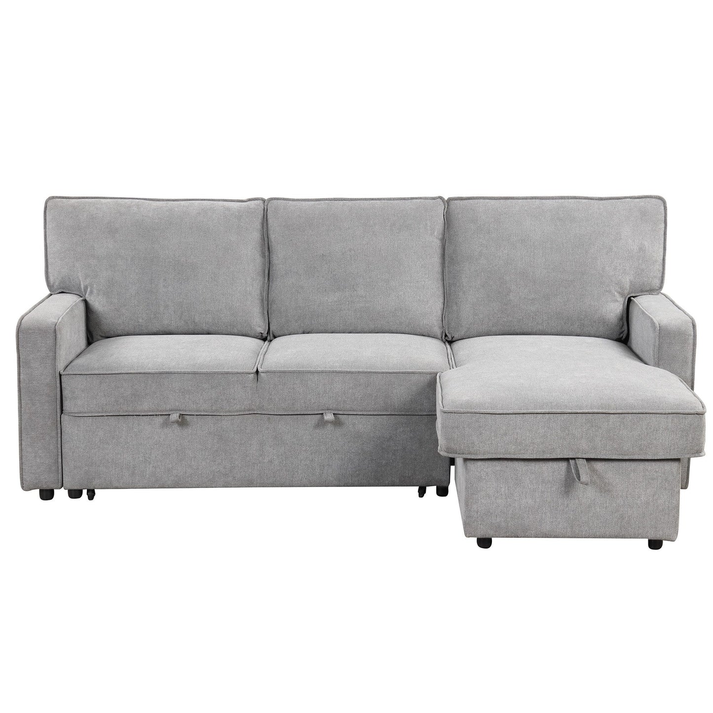 Divano letto in poliestere da 89'', 3 posti con pouf contenitore, letto estraibile, porta di ricarica USB e portabicchieri