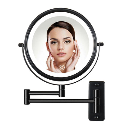 Specchio da trucco rotondo da parete per bagno, ricaricabile, ingrandimento 1x/10x, 3 luci colorate