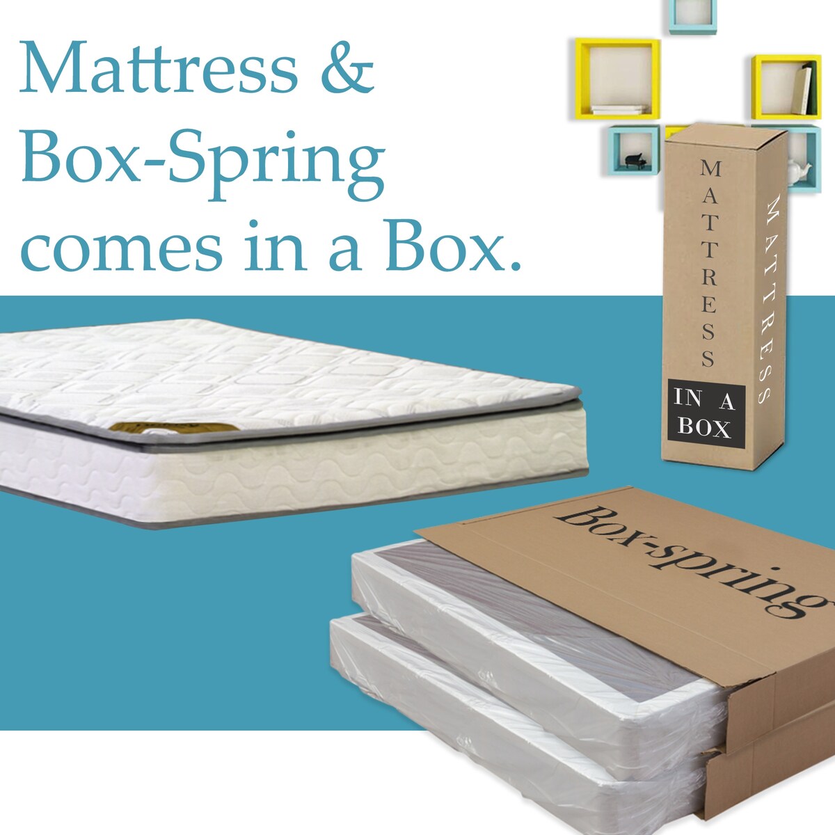 Materasso a molle insacchettate con rivestimento in schiuma semirigida da 9 pollici e set boxspring a basso profilo da 4 pollici con struttura in legno.
