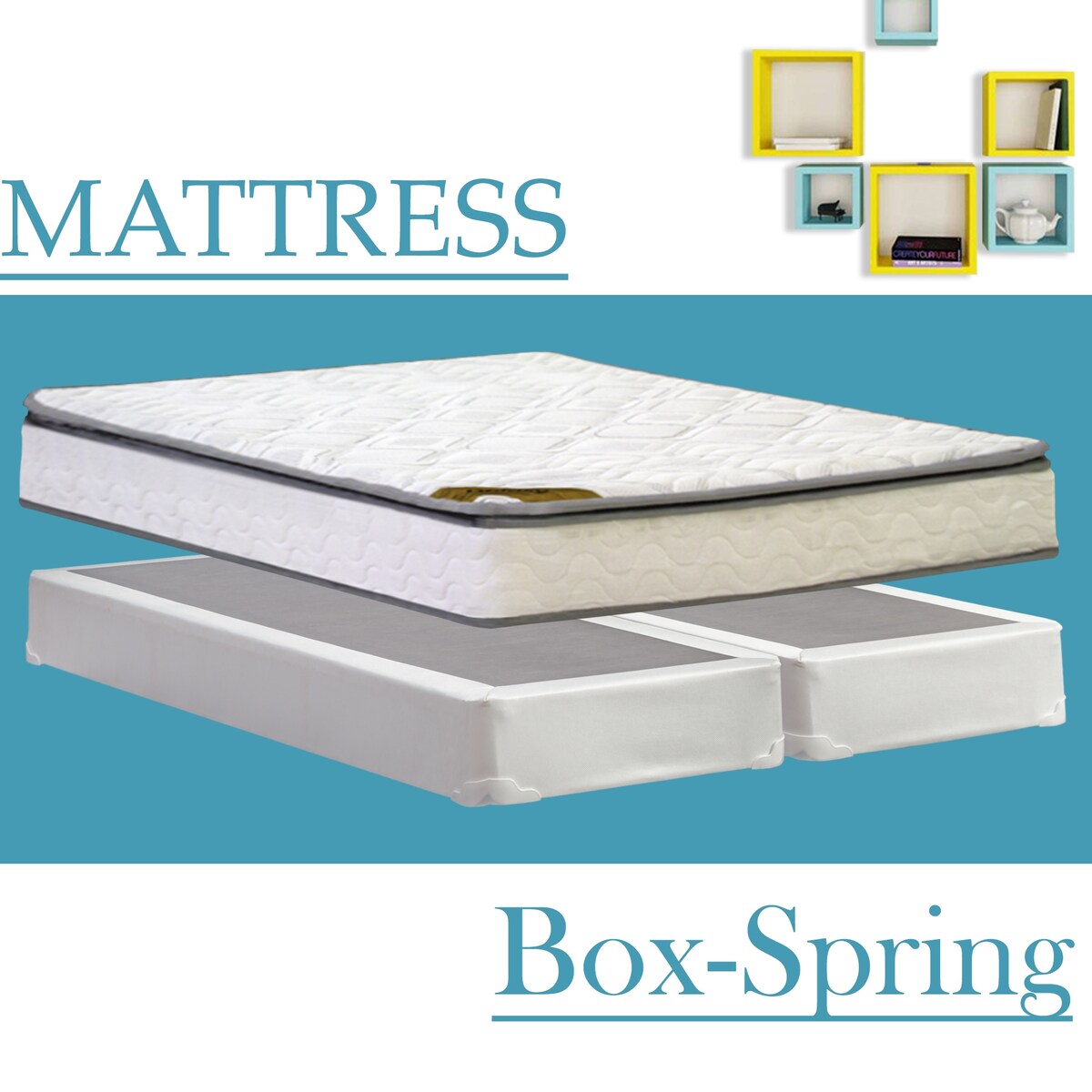 Materasso a molle insacchettate con rivestimento in schiuma semirigida da 9 pollici e set boxspring a basso profilo da 4 pollici con struttura in legno.