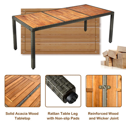 Set da pranzo da giardino in rattan da 9 pezzi, set di mobili da giardino in legno e vimini