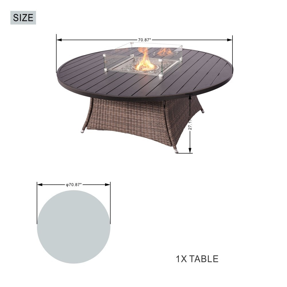 Set da pranzo con braciere rotondo in vimini Ellington da 9 pezzi - N/D