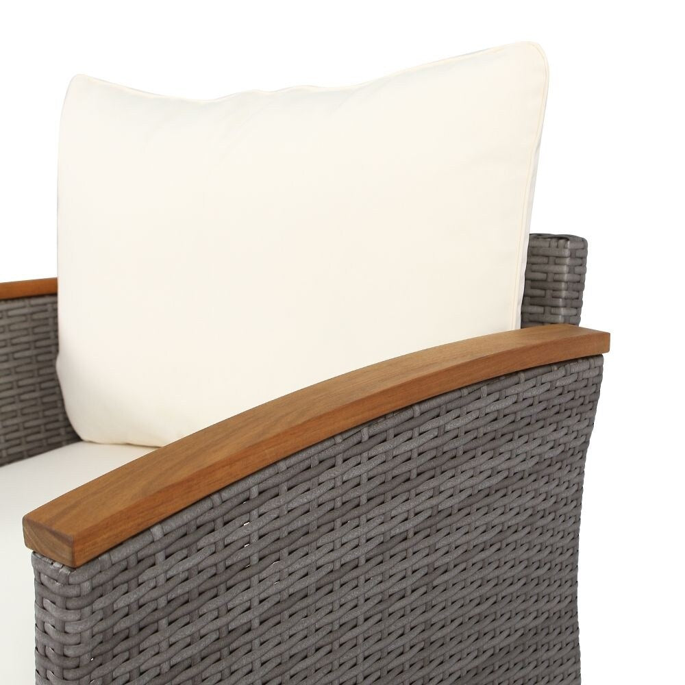 Set di mobili da giardino in rattan da 9 pezzi, set da conversazione all'aperto con gambe in legno di acacia e piano del tavolo