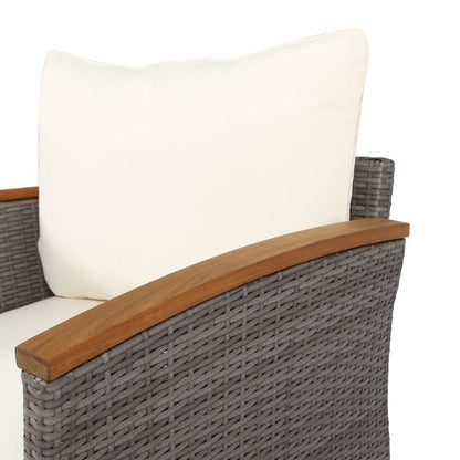 Set di mobili da giardino in rattan da 9 pezzi, set da conversazione all'aperto con gambe in legno di acacia e piano del tavolo