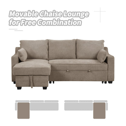 Divano letto a 3 posti a L in tessuto da 90 pollici con letto estraibile, chaise longue contenitore, porte USB e ripiani laterali portaoggetti