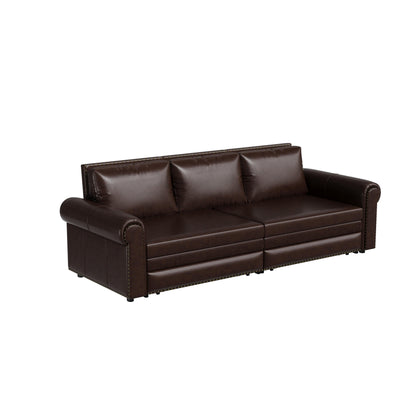 Divano letto a 3 posti in similpelle con chaise longue, stile retrò, con finiture a rivetto, 93,70