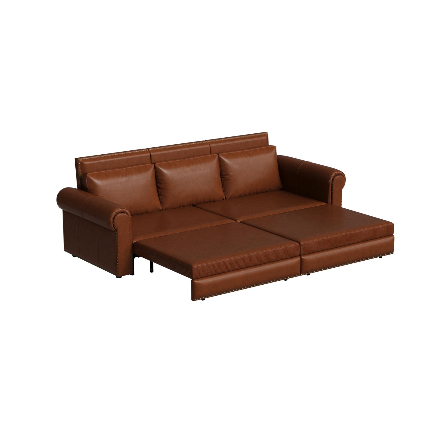 Divano letto a 3 posti in similpelle con chaise longue, stile retrò, con finiture a rivetto, 93,70