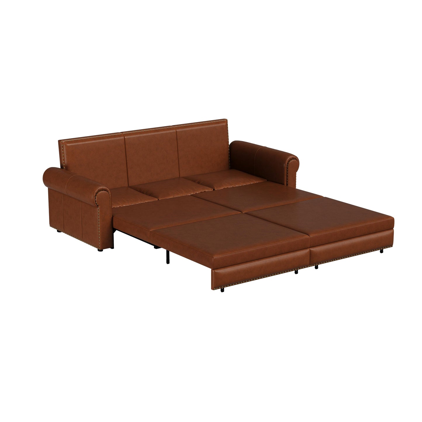 Divano letto a 3 posti in similpelle con chaise longue, stile retrò, con finiture a rivetto, 93,70