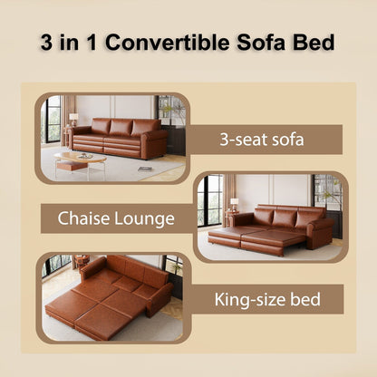 Divano letto a 3 posti in similpelle con chaise longue, stile retrò, con finiture a rivetto, 93,70