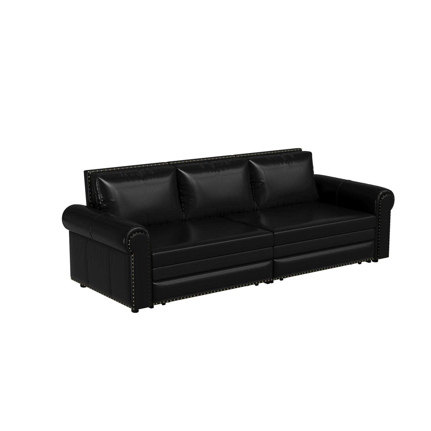 Divano letto a 3 posti in similpelle con chaise longue, stile retrò, con finiture a rivetto, 93,70