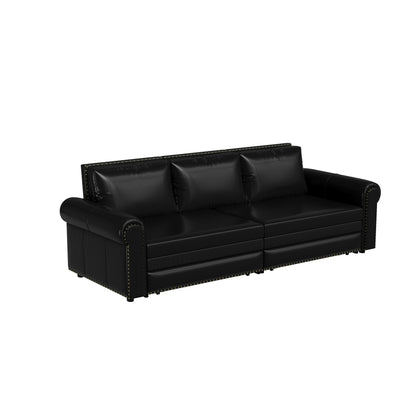 Divano letto a 3 posti in similpelle con chaise longue, stile retrò, con finiture a rivetto, 93,70