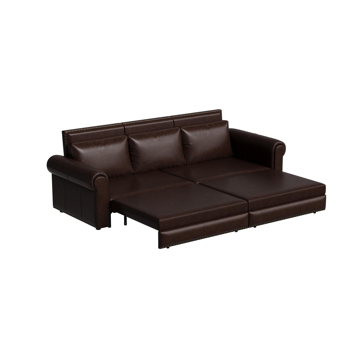 Divano letto a 3 posti in similpelle con chaise longue, stile retrò, con finiture a rivetto, 93,70