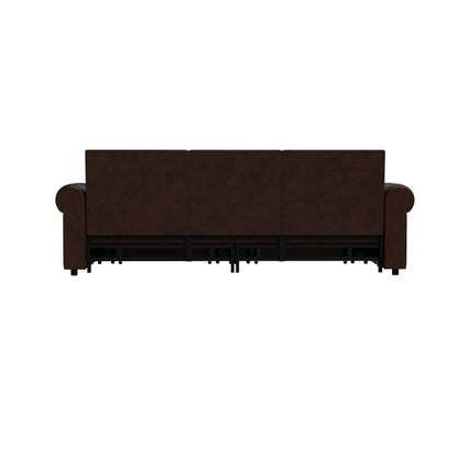Divano letto a 3 posti in similpelle con chaise longue, stile retrò, con finiture a rivetto, 93,70