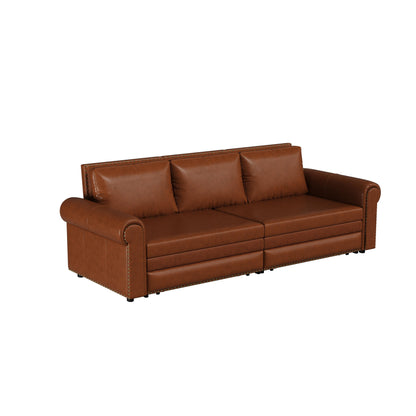 Divano letto a 3 posti in similpelle con chaise longue, stile retrò, con finiture a rivetto, 93,70