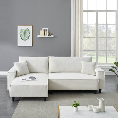 Divano letto convertibile in velluto a coste da 93'' a 3 posti con chaise longue regolabile, due cuscini e spazio di archiviazione - Design salvaspazio
