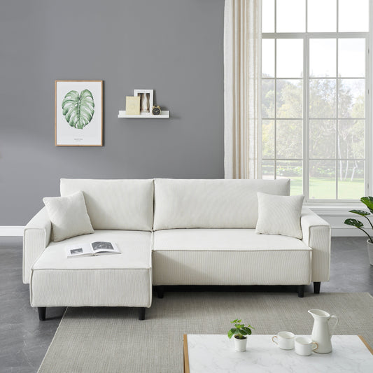 Divano letto convertibile in velluto a coste da 93'' a 3 posti con chaise longue regolabile, due cuscini e spazio di archiviazione - Design salvaspazio