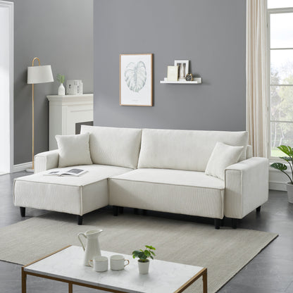 Divano letto convertibile in velluto a coste da 93'' a 3 posti con chaise longue regolabile, due cuscini e spazio di archiviazione - Design salvaspazio