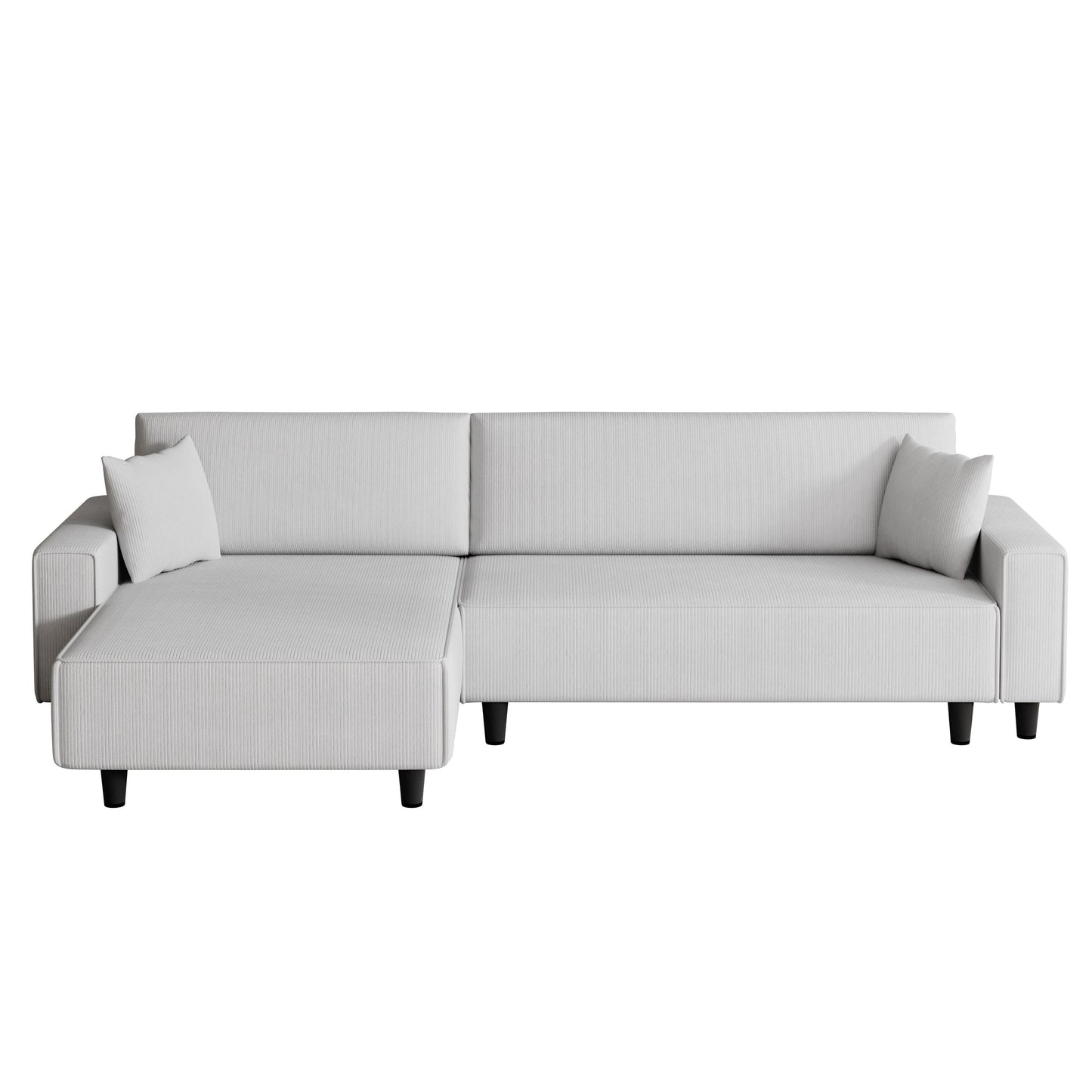 Divano letto convertibile in velluto a coste da 93'' a 3 posti con chaise longue regolabile, due cuscini e spazio di archiviazione - Design salvaspazio