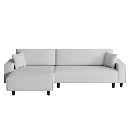 Divano letto convertibile in velluto a coste da 93'' a 3 posti con chaise longue regolabile, due cuscini e spazio di archiviazione - Design salvaspazio
