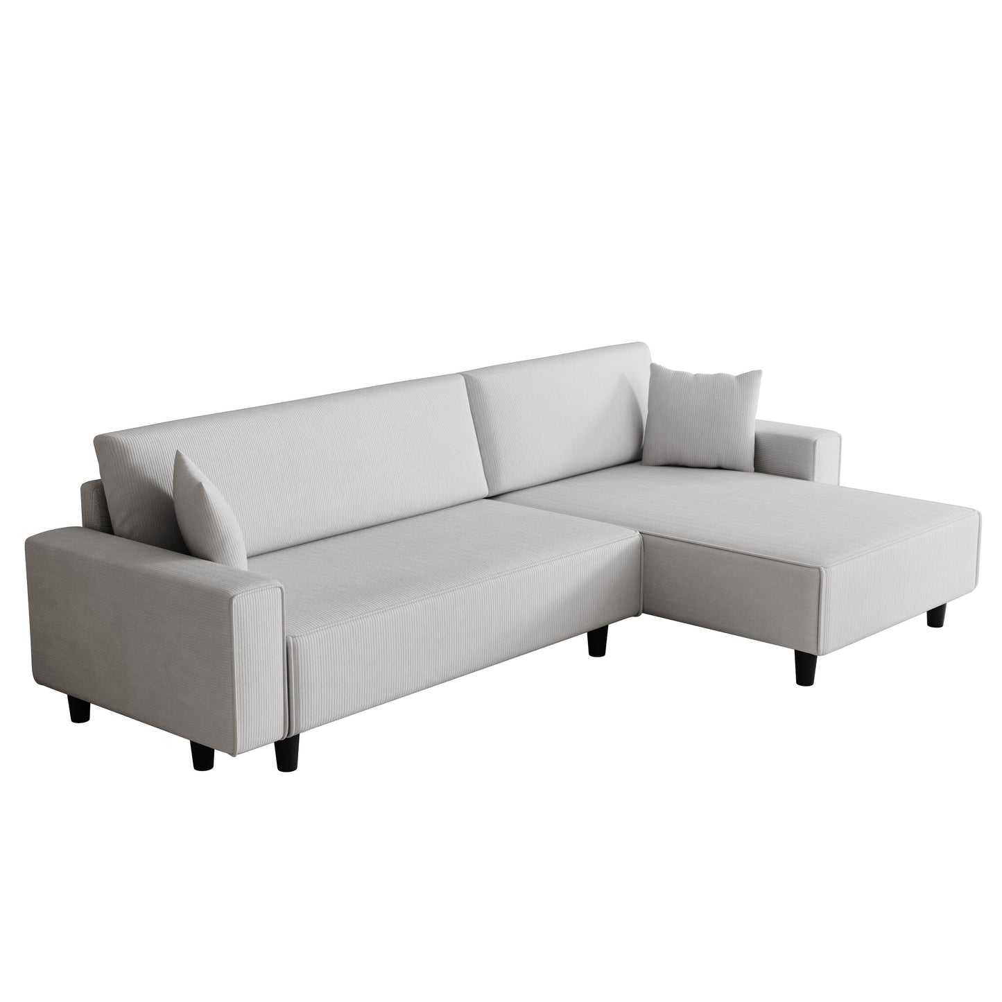 Divano letto convertibile in velluto a coste da 93'' a 3 posti con chaise longue regolabile, due cuscini e spazio di archiviazione - Design salvaspazio