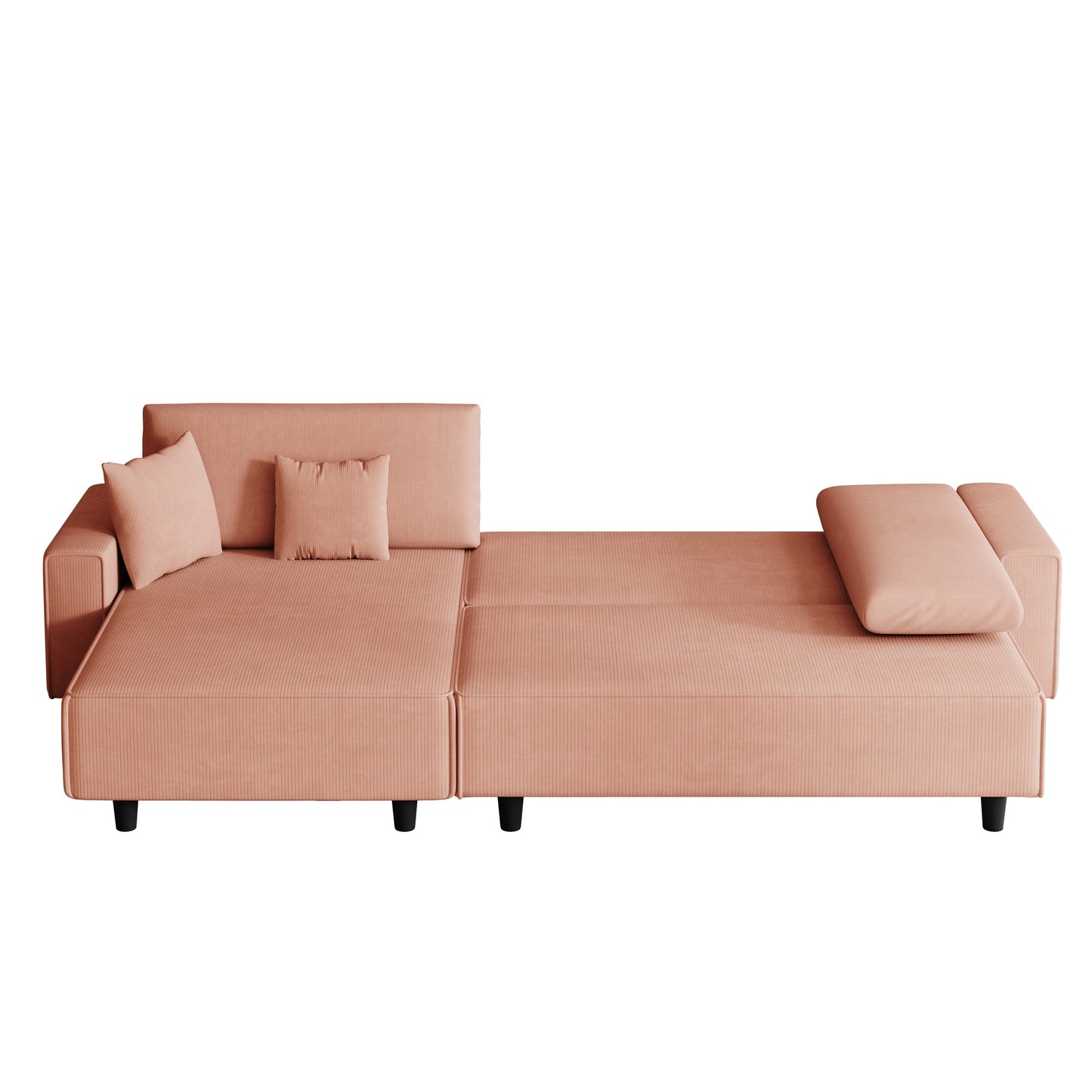 Divano letto convertibile in velluto a coste da 93'' a 3 posti con chaise longue regolabile, due cuscini e spazio di archiviazione - Design salvaspazio