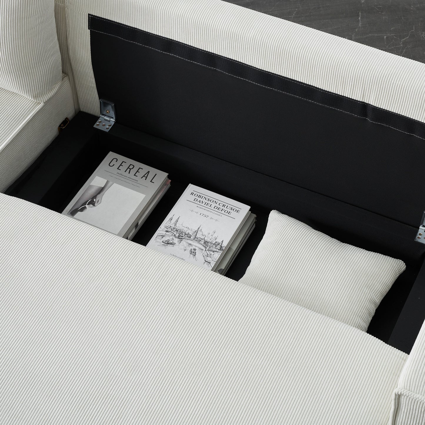Divano letto convertibile in velluto a coste da 93'' a 3 posti con chaise longue regolabile, due cuscini e spazio di archiviazione - Design salvaspazio