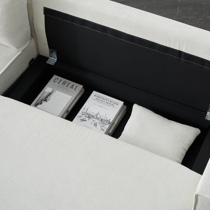 Divano letto convertibile in velluto a coste da 93'' a 3 posti con chaise longue regolabile, due cuscini e spazio di archiviazione - Design salvaspazio