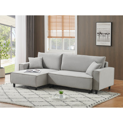 Divano letto convertibile in velluto a coste da 93'' a 3 posti con chaise longue regolabile, due cuscini e spazio di archiviazione - Design salvaspazio