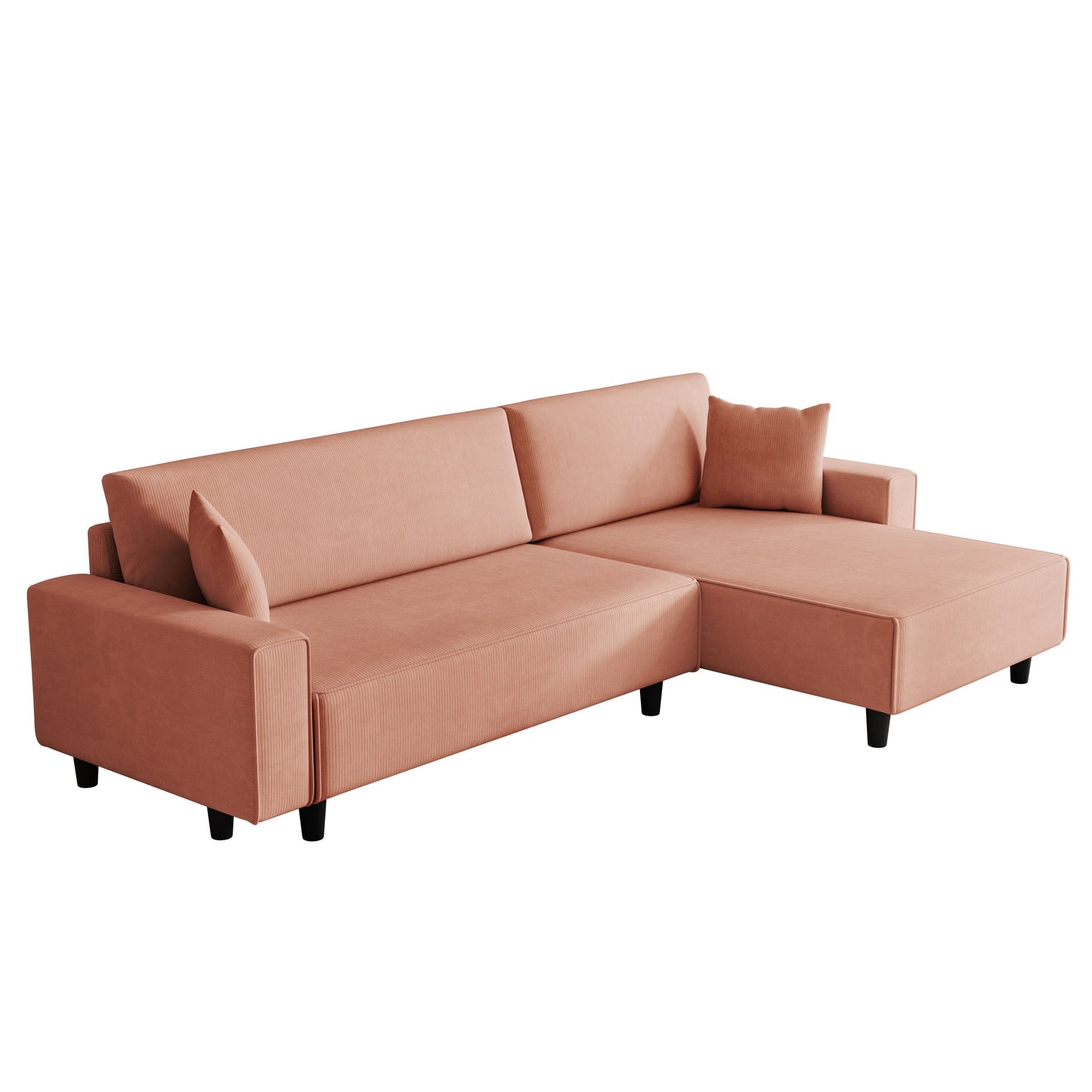 Divano letto convertibile in velluto a coste da 93'' a 3 posti con chaise longue regolabile, due cuscini e spazio di archiviazione - Design salvaspazio