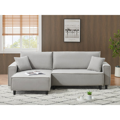 Divano letto convertibile in velluto a coste da 93'' a 3 posti con chaise longue regolabile, due cuscini e spazio di archiviazione - Design salvaspazio
