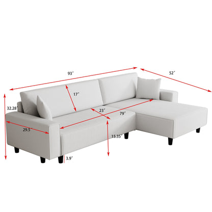 Divano letto convertibile in velluto a coste da 93'' a 3 posti con chaise longue regolabile, due cuscini e spazio di archiviazione - Design salvaspazio
