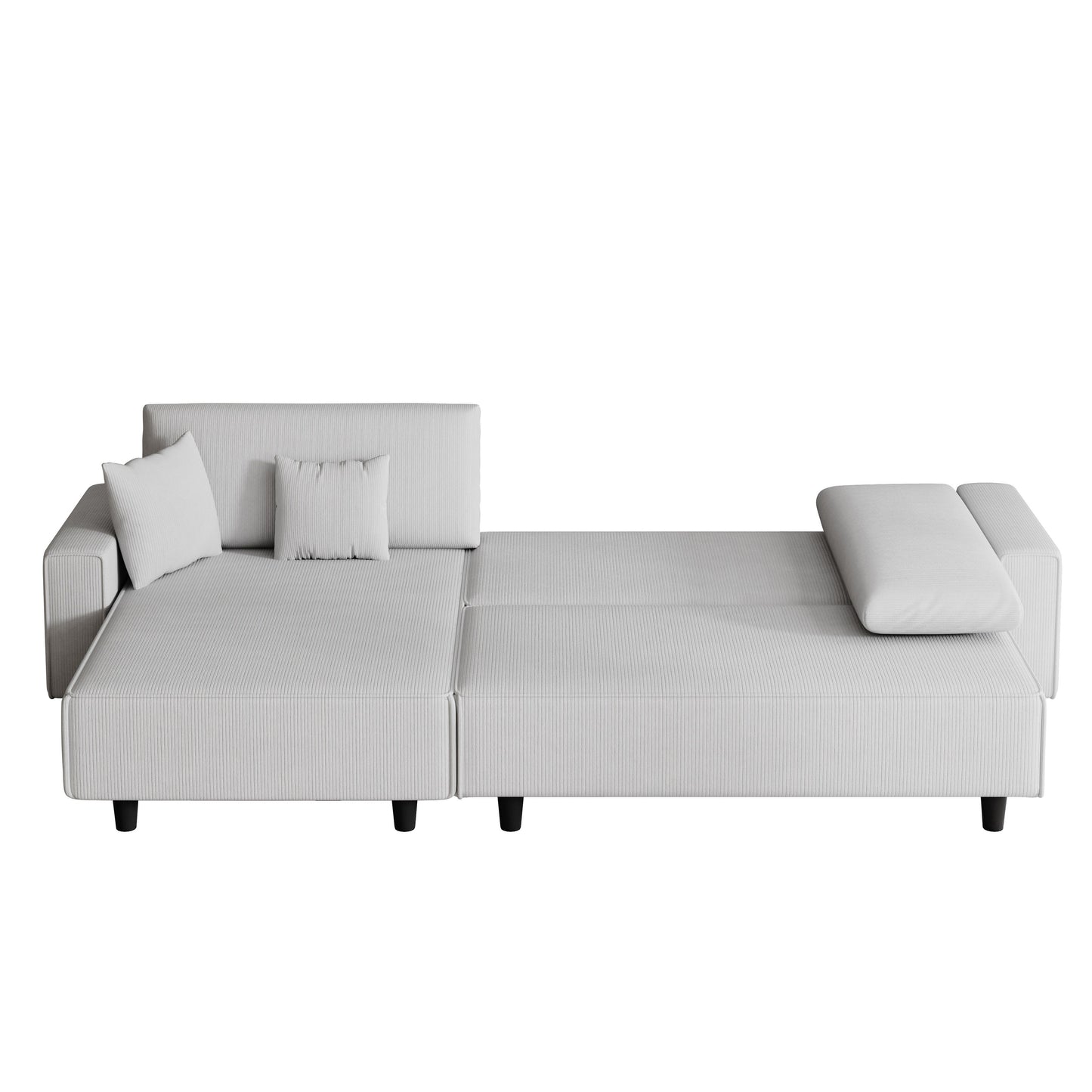 Divano letto convertibile in velluto a coste da 93'' a 3 posti con chaise longue regolabile, due cuscini e spazio di archiviazione - Design salvaspazio