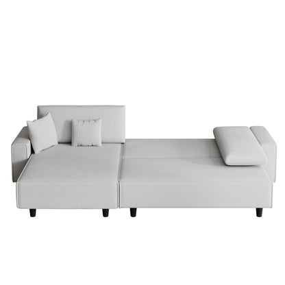 Divano letto convertibile in velluto a coste da 93'' a 3 posti con chaise longue regolabile, due cuscini e spazio di archiviazione - Design salvaspazio