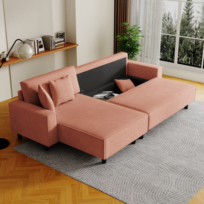 Divano letto convertibile in velluto a coste da 93'' a 3 posti con chaise longue regolabile, due cuscini e spazio di archiviazione - Design salvaspazio
