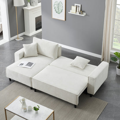 Divano letto convertibile in velluto a coste da 93'' a 3 posti con chaise longue regolabile, due cuscini e spazio di archiviazione - Design salvaspazio